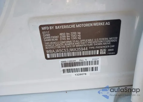 2018 BMW 530I from USA, damaged, VIN WBAJA5C53JWA35944
